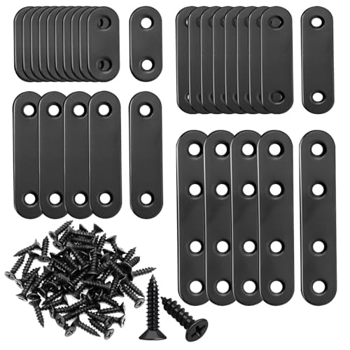Koldwater 86PCS Black Straight Flat Metal Bracket Mending Plates Stainless Steel Flat Brace Brackets Fixed Connecting Plate for Wood Repair Fixing