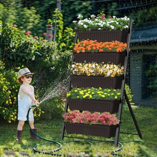 Koldwater Vertical Garden Planter, 5 Tiers Vertical Raised Garden Bed Metal Elevated Herb Planter Box Vegetable Flower Planters for Patio Deck Outdoor Indoor
