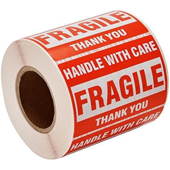 Koldwater Warning Fragile Tape, 3" X 2" Fragile Handle with Care Warning Stickers for Shipping and Packing,500 Labels Per Roll (1 Roll)