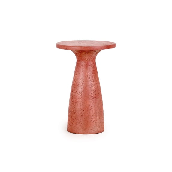 Benjara Kole 19 Inch Outdoor Accent Side Table, Concrete Round Top, Red Finish