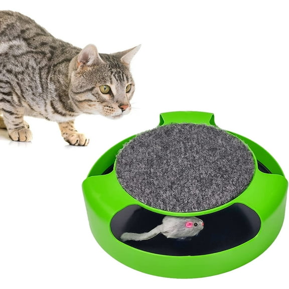 Kole Imports - 2-in-1 Cat Spinning Toy Exercise and Scratcher with a Durable Felt Pad - Green
