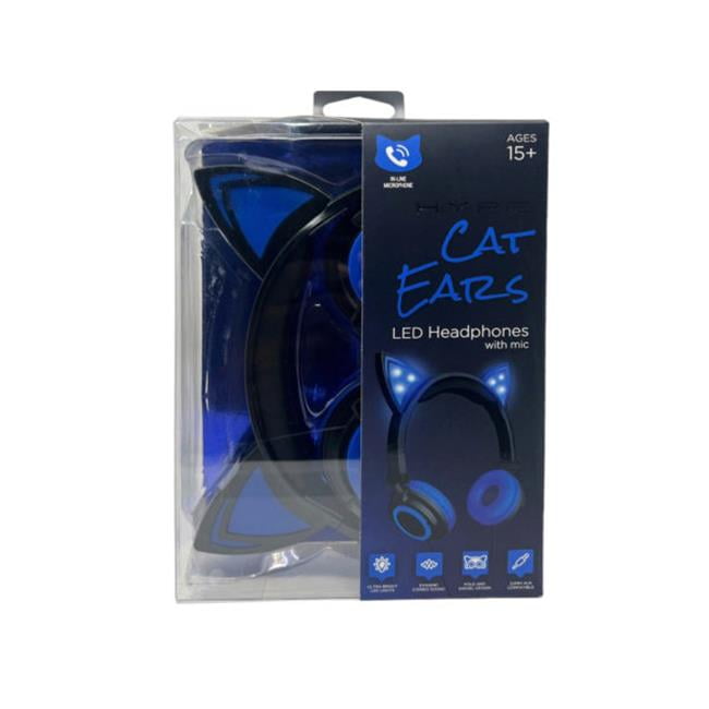 Kole Imports AB84312 Hype Cat Ear LED Headphones with Mic Blue