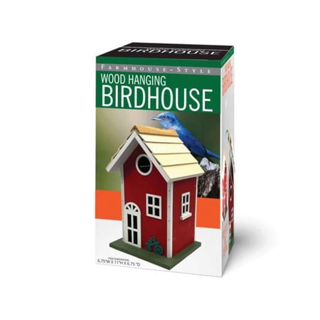 Kole Imports AC232-6 11 in. Farmhouse-Inspired Wood Hanging Birdhouse Feeder, Red - Pack of 6