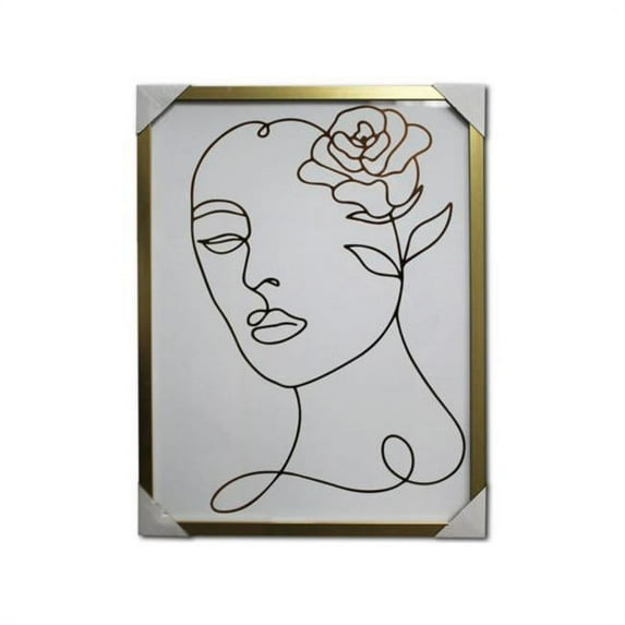 Kole Imports AC332-4 18 x 24 in. Glass Line Gold Foil Absract Drawing with Gold MDF Frame - Pack of 4