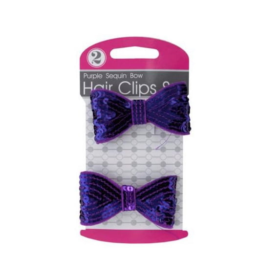 Kole Imports BI881-72 1.62 x 3 in. Purple Sequin Bow Hair Clips Set, 72 Piece -Pack of 72