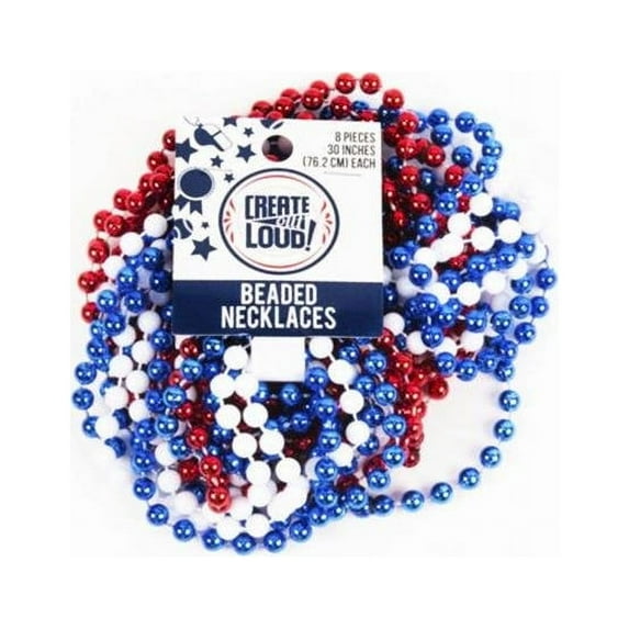 Kole Imports CH485-96 Red, White & Blue Beaded Party Necklaces, Pack of 8 - Case of 96