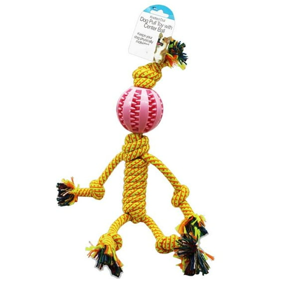 Kole Imports GA106 Knotted Doll Dog Pull Toy with Center Ball - Pack of 24