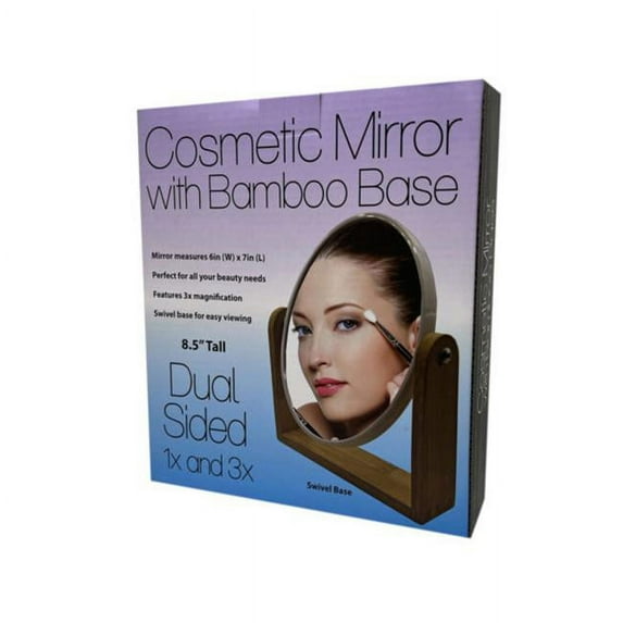 Kole Imports GE770-4 3x Magnification Double-Sided Cosmetic Mirror with Bamboo Base - Pack of 4