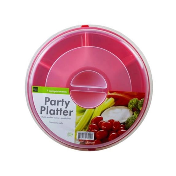 Kole Imports HC432-12 Plastic Divided Snack Tray with Cover - 12 Piece -Pack of 12