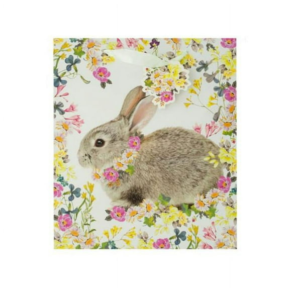 Kole Imports HH928-20 Bunny Floral Gift Bag with Tag - Pack of 20