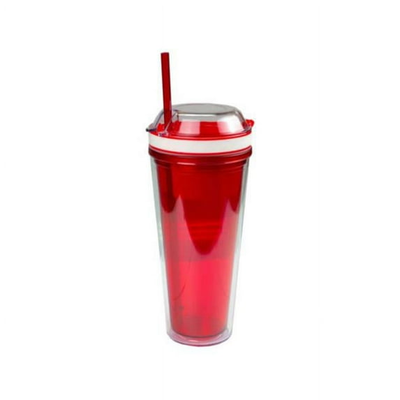 Kole Imports HL317-18 18 oz Snack & Sip Tumbler with Straw & Snack Top - Red, Pack of 18