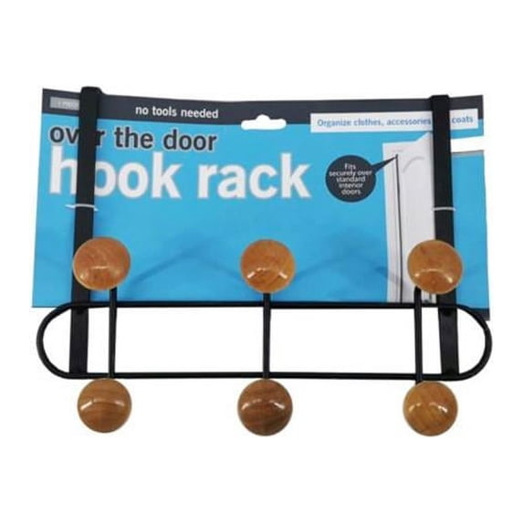 Kole Imports HL390-6 6-Hook Wood & Steel Over The Door Hanging Rack - Pack of 6