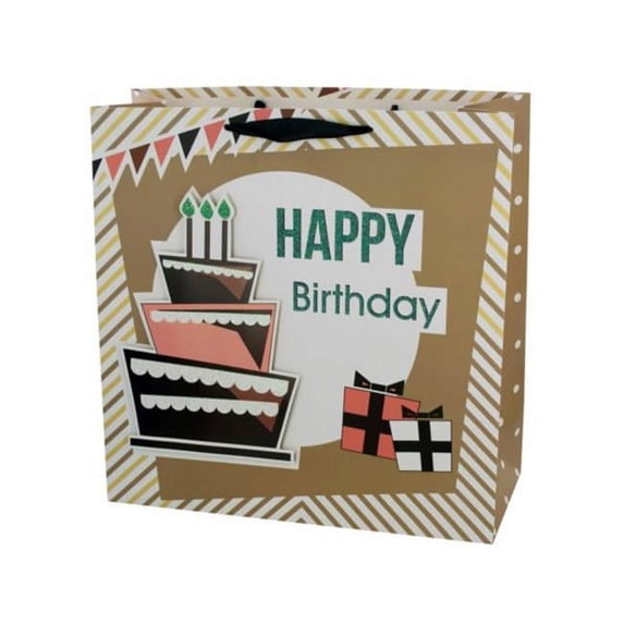 Kole Imports KL387-24 Extra Large Happy Birthday Cake Gift Bag - Pack of 24