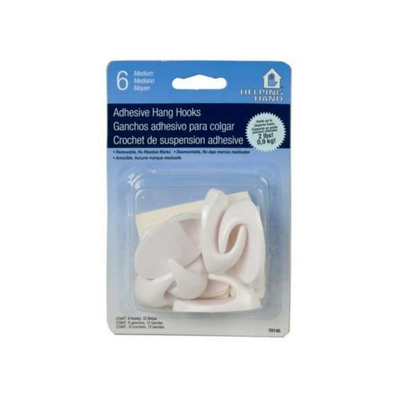 Kole Imports KL644-36 Helping Hands Adhesive Hang Hooks Medium - 6 Piece - Set of 36