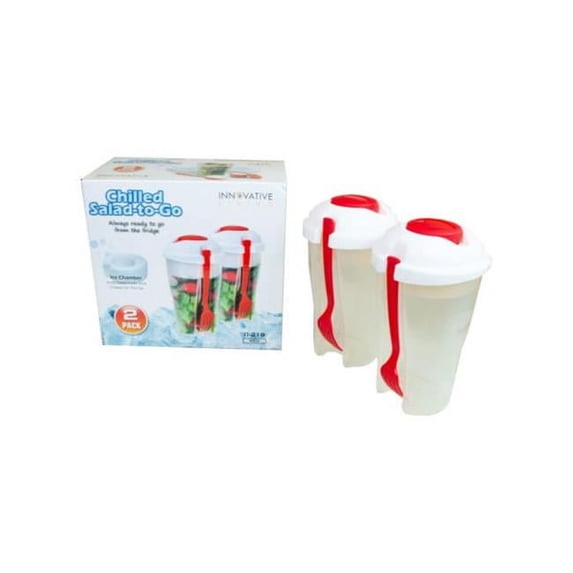 Kole Imports OG106-2 Red Salad Container Set with Ice Chamber - Case of 2 - Pack of 2