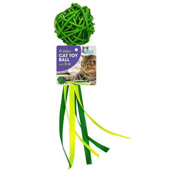 Kole Imports AG166 Rattan Ball with Bell Cat Toy, Assorted Color - Pack of 40