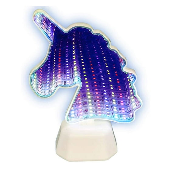 Kole Imports -Unicorn LED Tunnel Design Infinity Effect Night Light Base Lamp Mirror Surface- Purple