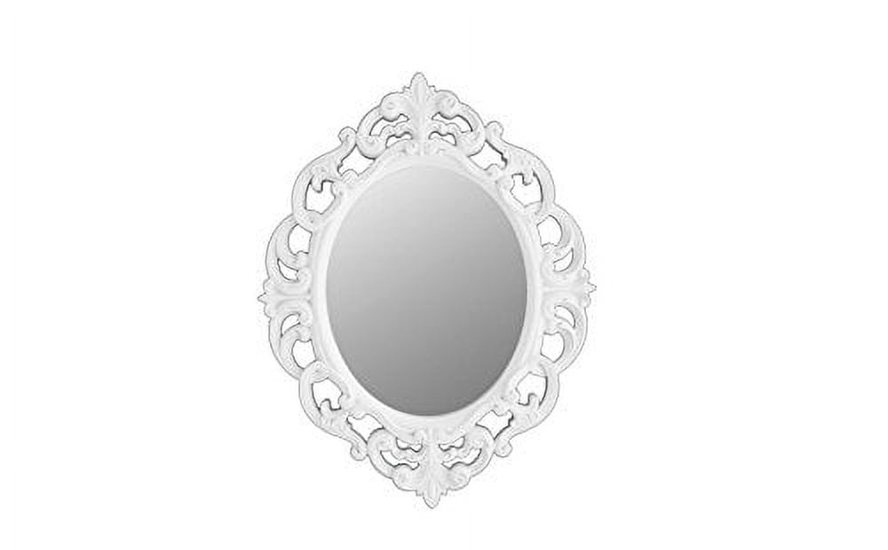 White Ornate Oval Vintage Wall Mirror with Floral Frame