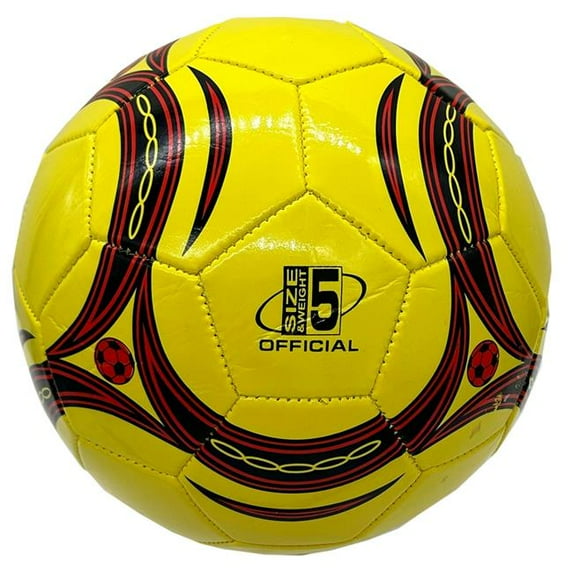 Kole Imports DA460 Yellow Color Soccer Ball with Red Designs - Size 5 - Pack of 6
