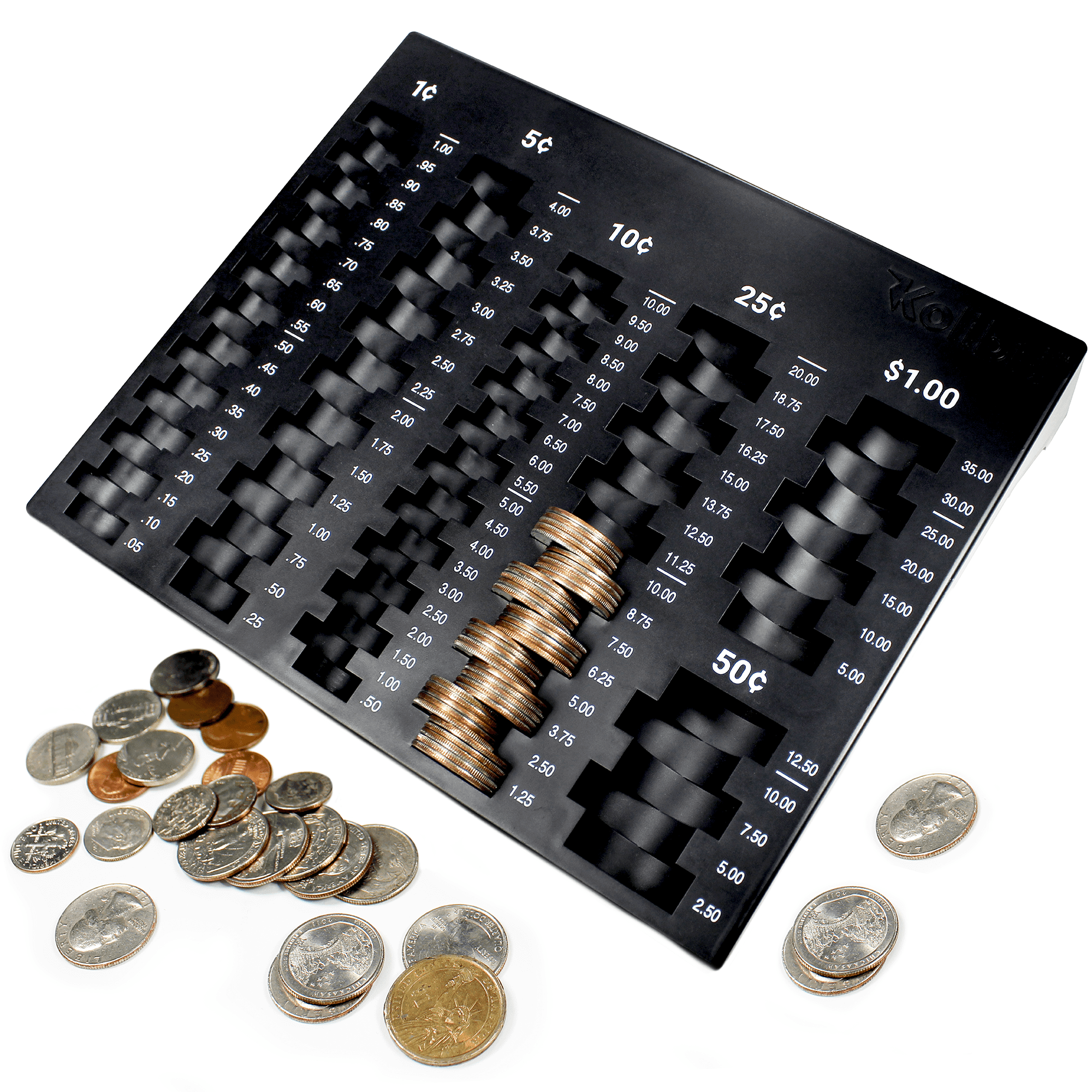 Kolibri Black Plastic Coin Sorting Tray with 6 Compartments