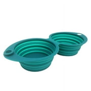 Kolice 12 oz Collapsible Silicone Double Dog Bowls,Foldable Travel pet Feeder-Plastic Rim and D-Ring for Dogs,Cats (Color:Random)