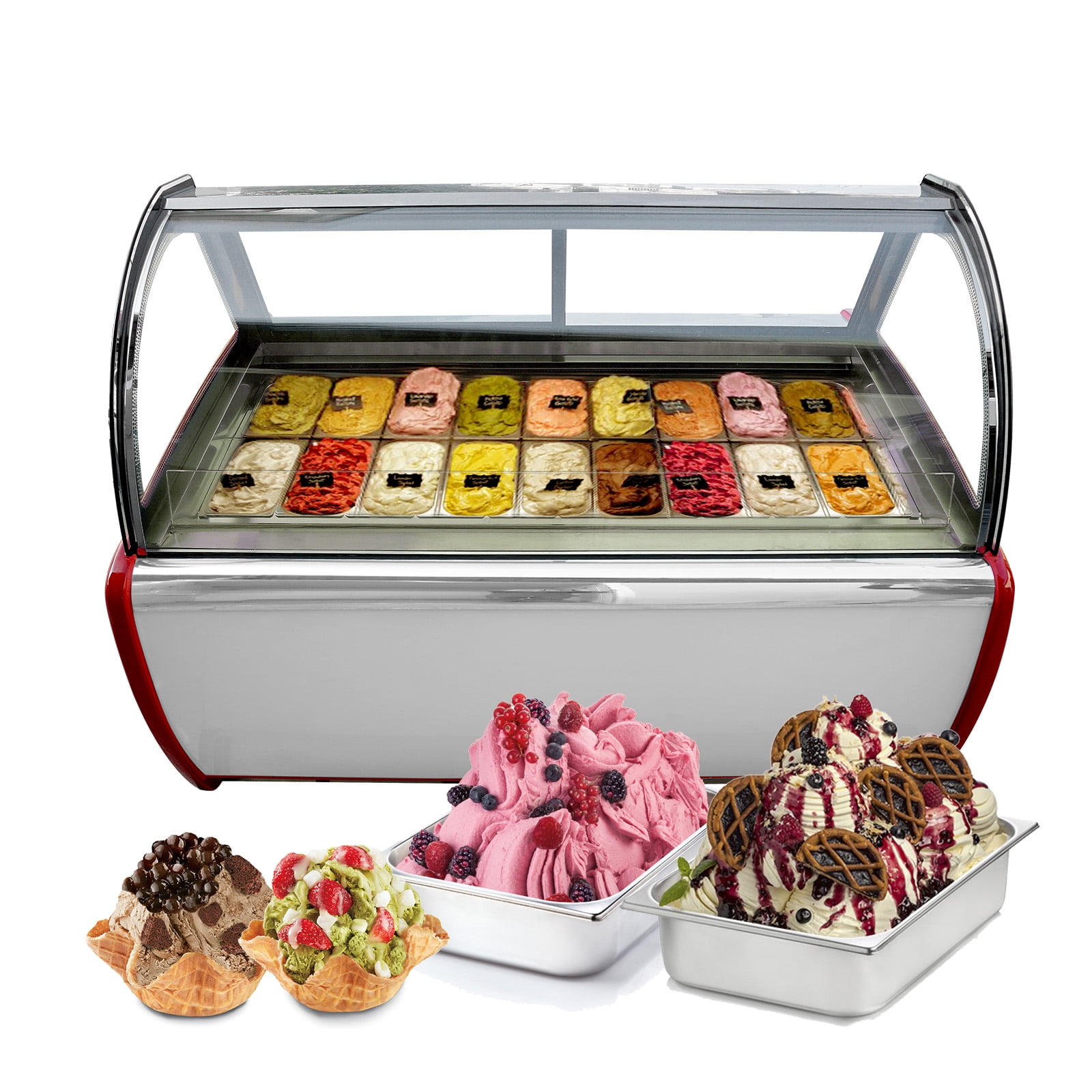 Kolice 18 Pans Gelato Display Freezer, Ice Cream Freezer, Ice Cream Showcase, Ice cream Displayer freezer, Auto Defrost, Anti-fog Glass, Cooling Air Convection, LED