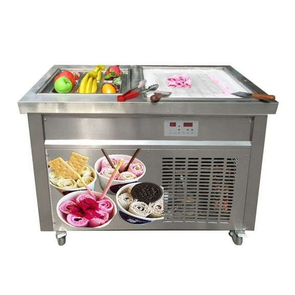 Kolice Commecial Single Square pan + 6 Pre-Cooling Buckets Roll Ice Cream Machine Fried Ice Cream Maker