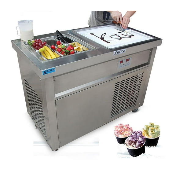 Kolice Commecial Square Pan Roll Ice Cream Machine Fry Yogurt Ice Cream Machine- 6 Refrigerated Buckets