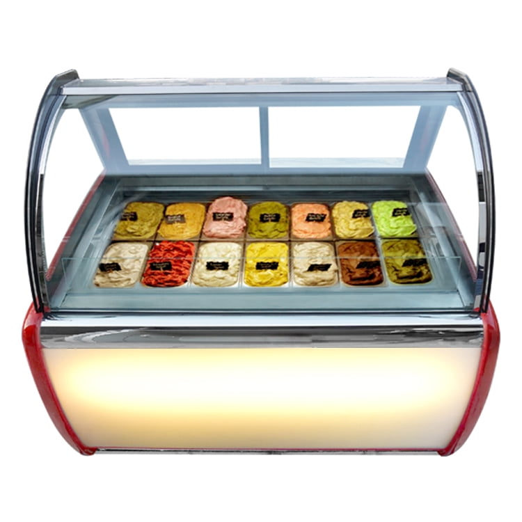 Kolice Commercial 14 Pans Hard Ice Cream Showcase Freezer, Gelato Display Freezer, Ice Cream Dipping Cabinet - Auto Defrost, Anti-fog Glass