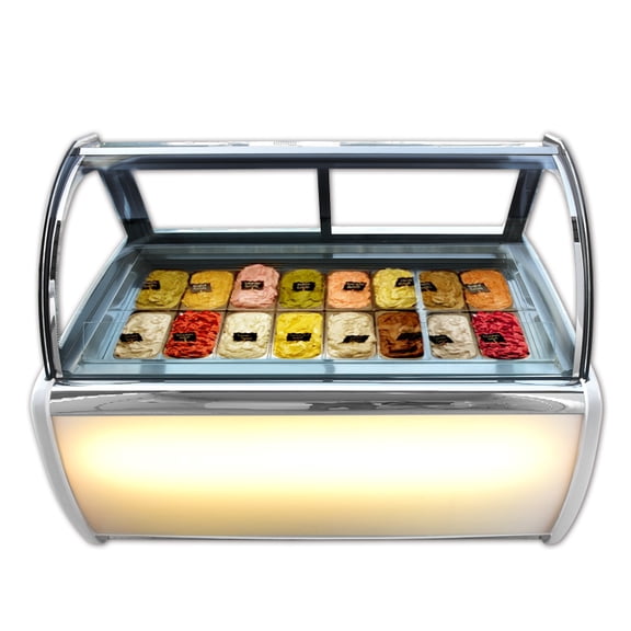 Kolice Commercial 16 Pans Gelato Showcase Display Freezer, Ice Cream Showcase, Ice cream Display Freezer-Auto Defrost, Anti-fog Glass, Cooling Air Convection