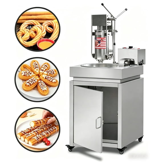 Kolice Commercial 220V Electric Churro Making Machine, Deep Fryer, Churrera Churros Maker with 5 Different Nozzles