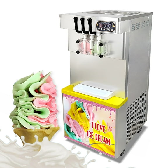 Kolice Commercial 3 Flavors Soft Serve Ice Cream Machine-Full Transparent Dispenser,Upper tanks Coolated