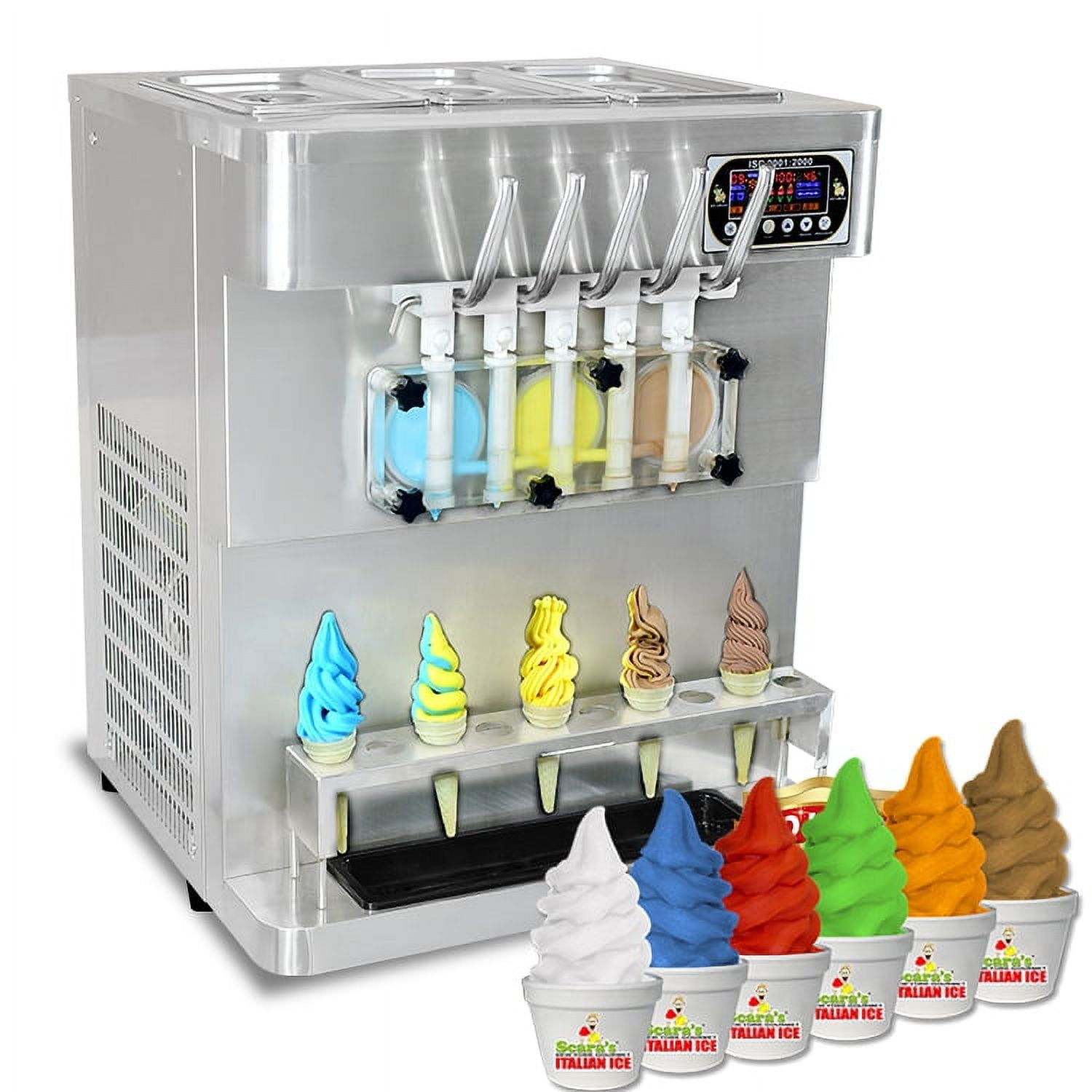 Kolice Commercial 3 flavors soft serve ice cream machine, yogurt ice cream  maker, 2+1 mixed flavors, upper hoppers refrigerated, auto counting, auto