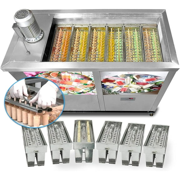 Kolice Commercial 6 Slim Mold Sets Ice Popsicle Machine,Ice Sticks Machine,Ice Pops Machine -26 Pcs Popsicle Stick/Set