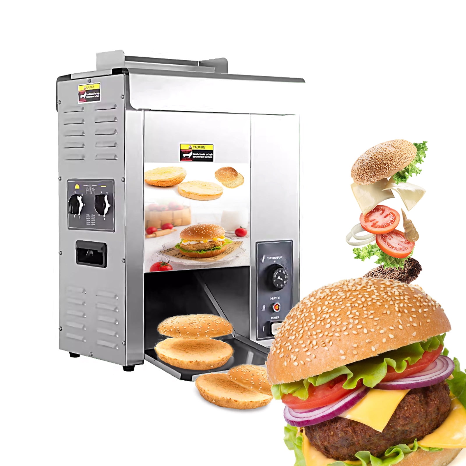 Kolice Commercial Automatic Chain Type Bun Toaster, Burger Machine, Toast/Bun/Bread Baking Heating Machine, Temperature Adjustable, Thickness Adjustable