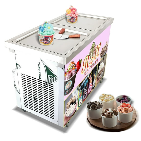 Kolice Commercial ETL Double Square 21"x21" Fried Ice Cream Machine, Rolled Ice Cream Machine, Auto Defrost