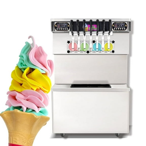 Kolice Commercial ETL Floor Standing 7 (4+3) Flavors Soft Serve Ice Cream Machine-Transperant Dispenser,Upper Tanks Coolated