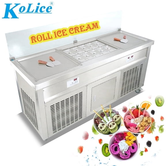 Kolice Commercial ETL Fried Ice Cream Rolled Machine-10 Refrigerated Buckets,21"x21" Square Pans,Stainless Steel Material