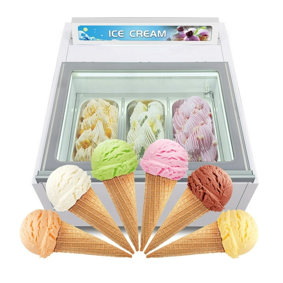 Kolice Commercial Tabletop Ice Cream Dipping Cabinet, Ice Cream Showcase Freezer, Ice Cream Display Showcase Freezer with 3 Pans, Auto Defrost, Anti-Fog Glass, LED light included