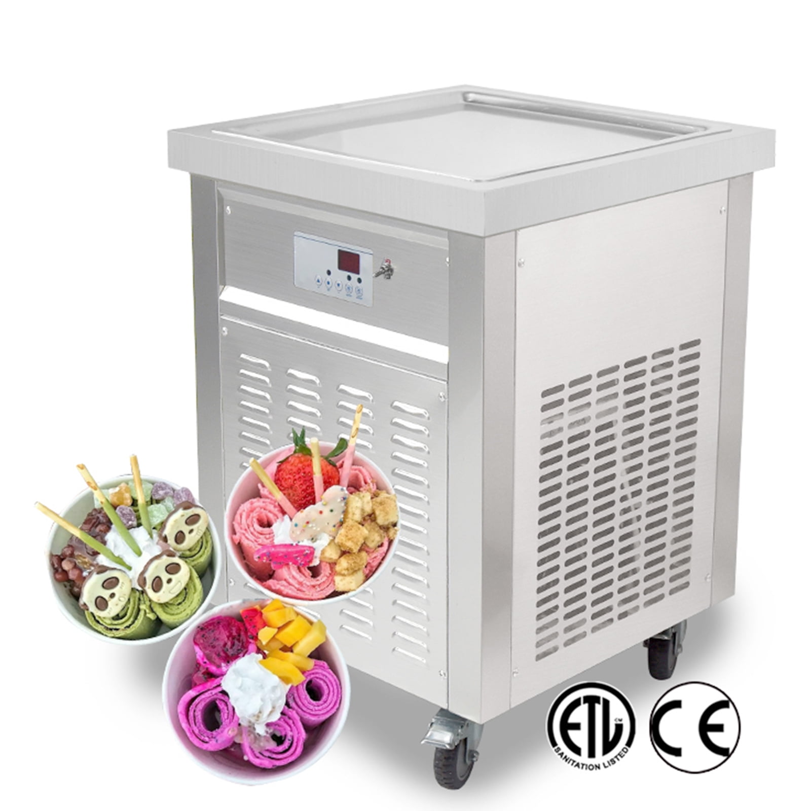 ETL Certificated 21x21inches(52x52cm) Single Square Ice Pan Thai Stir Instant Frozen Yogurt Fried Fry Roll Ice Cream Machine