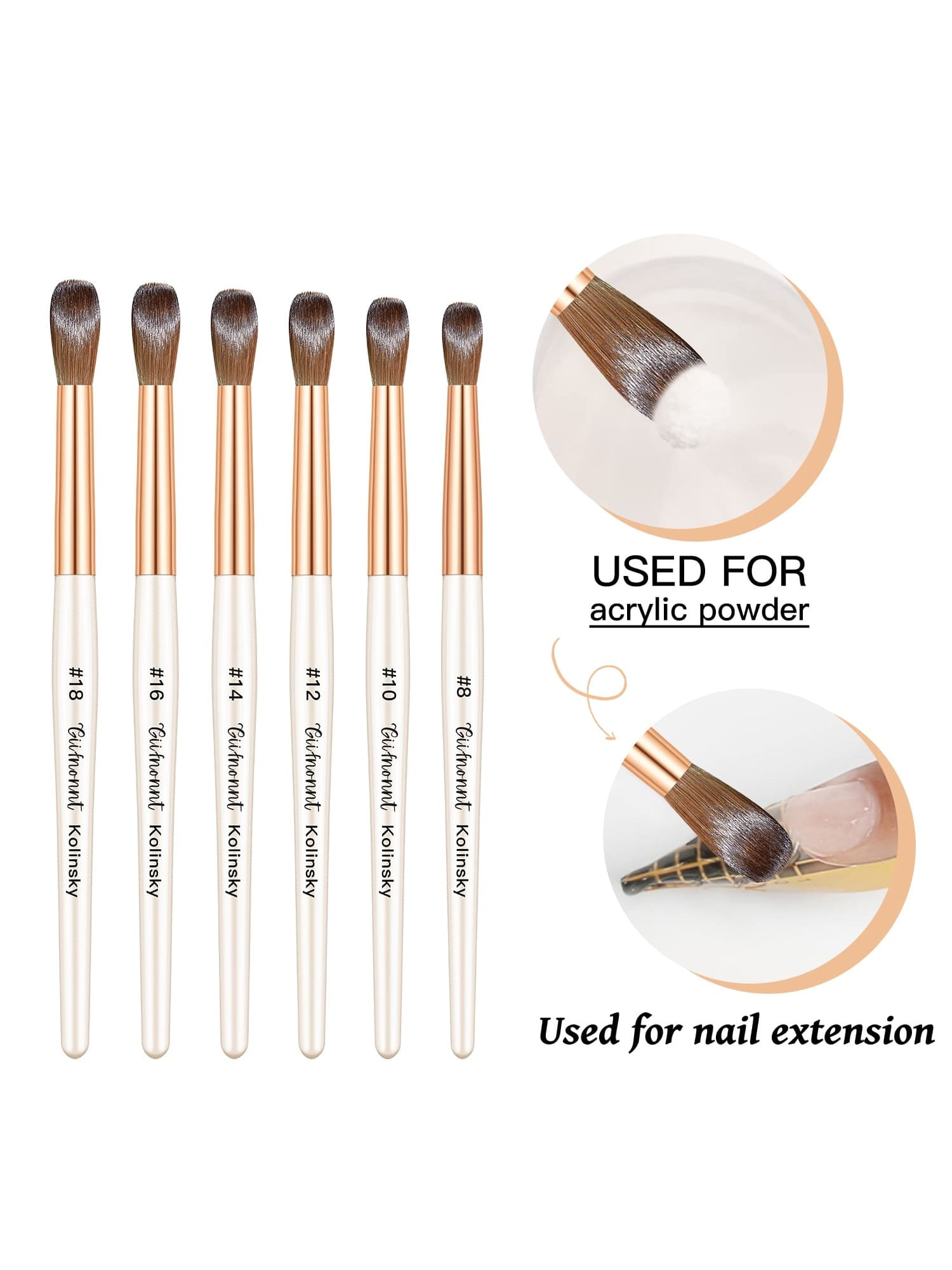 Kolinsky Acrylic Nail Brush Size 18,Nail Art Brush for Acrylic Powder
