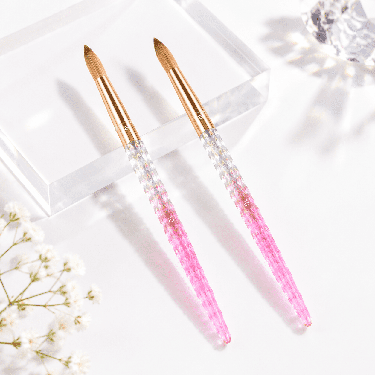 Kolinsky Brush #10 - Pure Sable Hair Pink Crystal Handle Acetone ...
