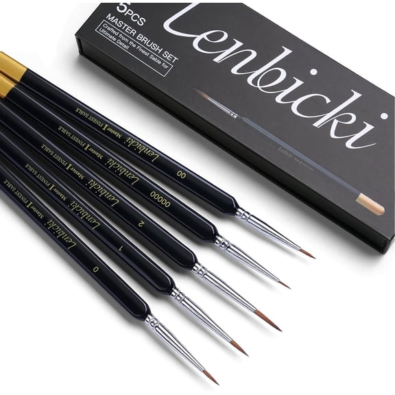 Kolinsky Sable Brushes Miniature 5PCS Fine Detail Precision Professional Artist Triangular Handle Paint Brush Set for Watercolor, Acrylic, Oil, Model, Paint by Numbers