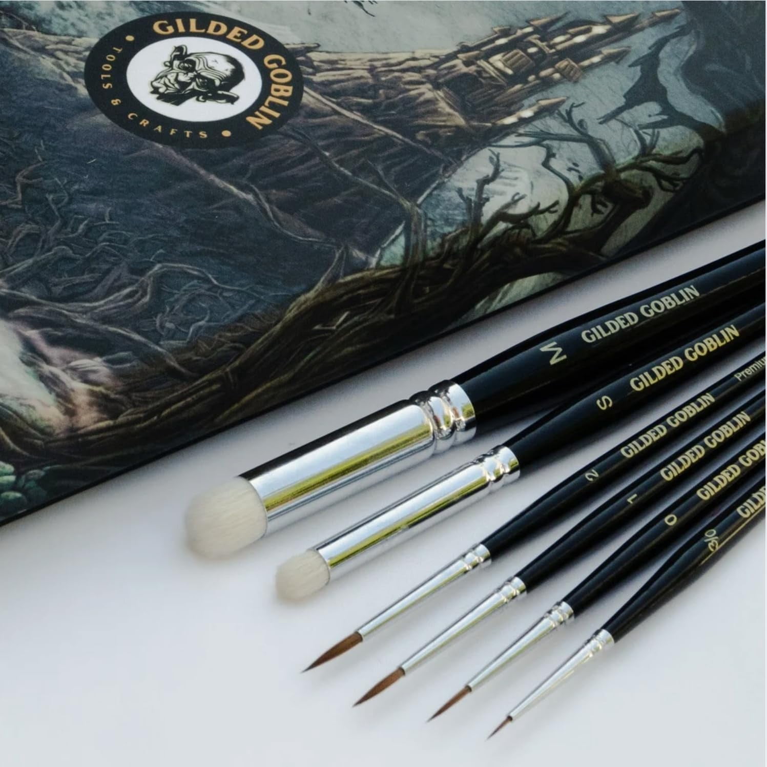 Kolinsky Sable Miniature Paint Brush Set – 6 Detail & Dry Brushes for Miniature Painting, Warhammer, D&D, Model Painting, Acrylics – Professional Fine Tip Brushes by