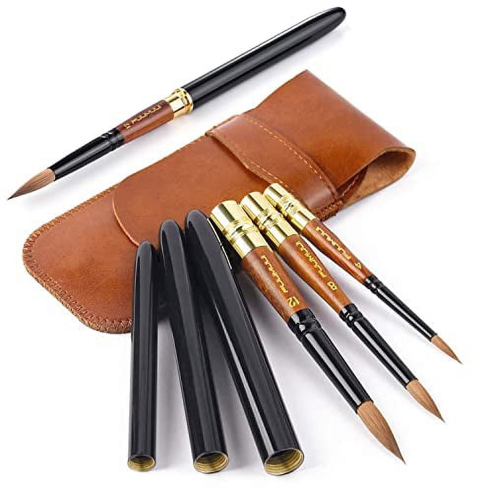 Dainayw Travel Watercolor Brushes, 3 Pcs Kolinsky Sable Hair Artist Paint  Brush for Watercolor Ink Gouache Painting with PU Bag
