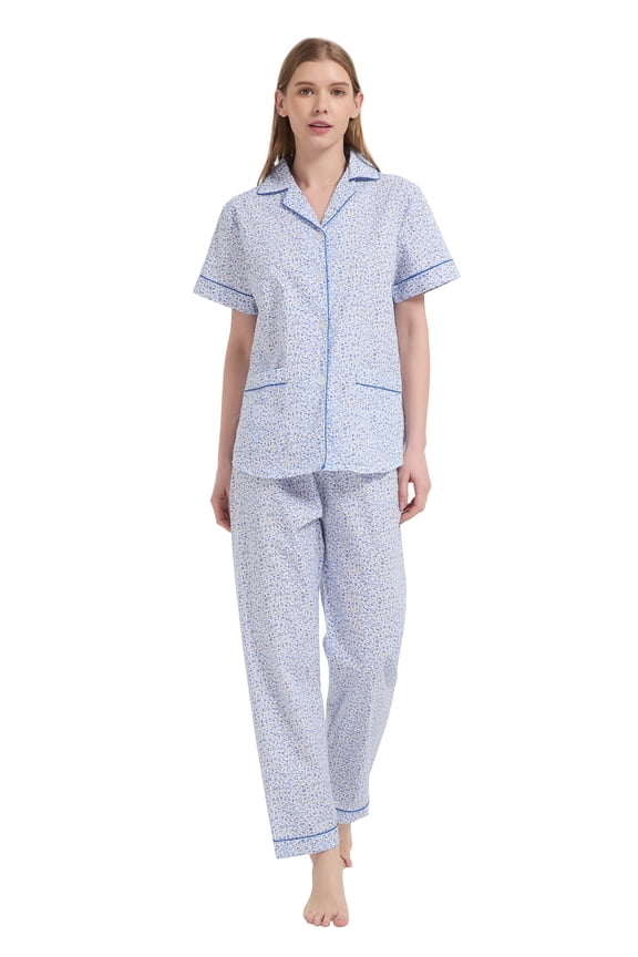 100% Cotton Pajamas For Women Short-Sleeve Long Pants PJS Button Down Sleepwear 3XL