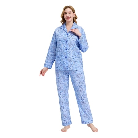 Kolipajam 100% Cotton Pajamas for Women Long-Sleeve Pjs Cozy Button Down Boyfriend Sleepwear 3XL