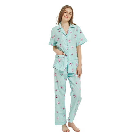 Kolipajam 100% Cotton Pajamas for Women Long-Sleeve Pjs Cozy Button Down Boyfriend Sleepwear 4XL