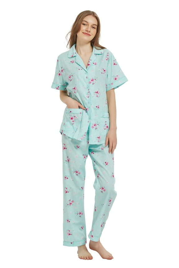 100% Cotton Pajamas for Women Long-Sleeve Pjs Cozy Button Down Boyfriend Sleepwear 4XL