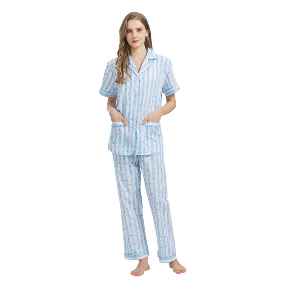 Kolipajam 100% Cotton Pajamas for Women Long-Sleeve Pjs Cozy Button Down Boyfriend Sleepwear 8XL